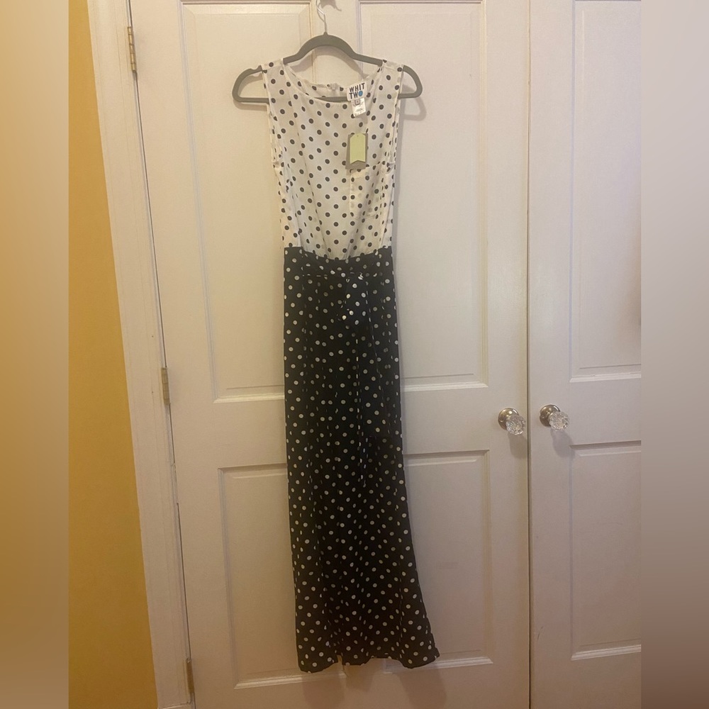 Anthropologie Whit Two jumper. Navy and white polka dots.